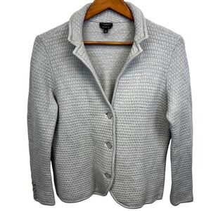 Talbots Woman Petite 1X Grey 100% Merino Wool Cardigan Sweater Blazer Jacket